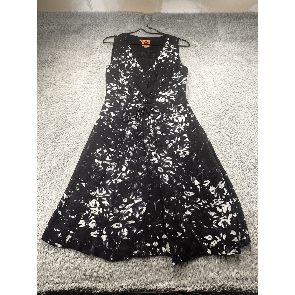 Tory Burch Dress 100% Silk Floral Blue Sleeveless Size 6
